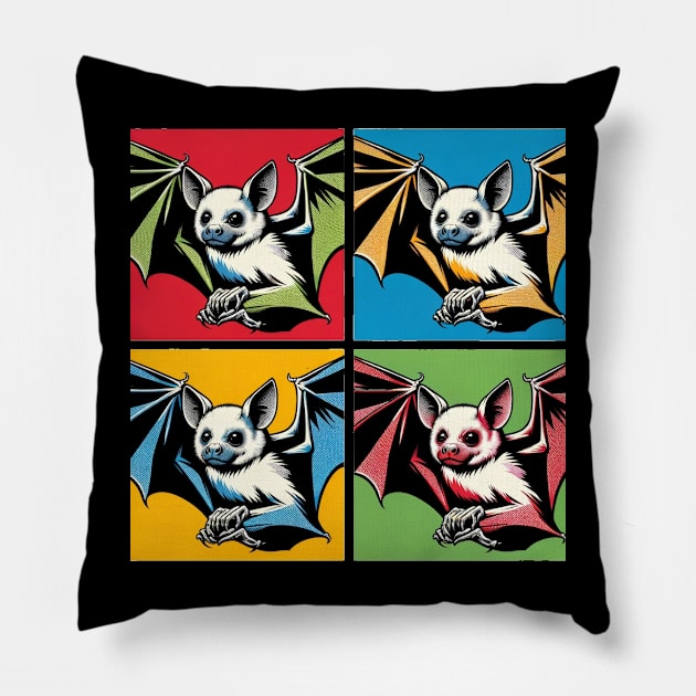 Night Wings Unleashed: Pop Art Bat Extravaganza Pillow by PawPopArt