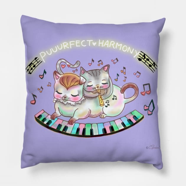 Puurfect Harmony! Cute Musical Cats 80's Pillow by Magenta Arts