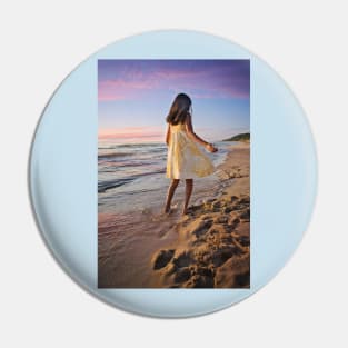 Little girl standing on beach Pin