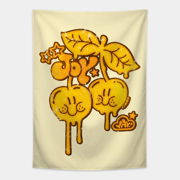 Joy Cherries - Golden Yellow Tapestry by Marianne Martin