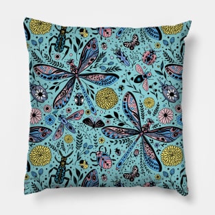 Doodle bugs on pool blue Pillow