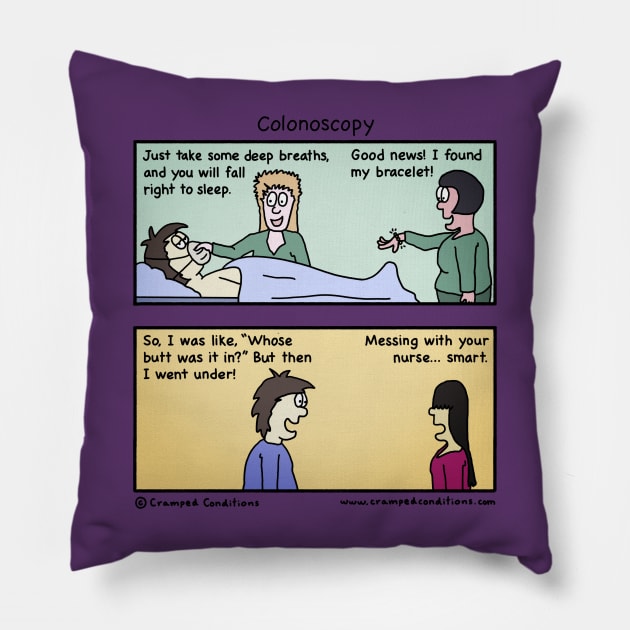 Colonoscopy bracelet Pillow by crampedconditions