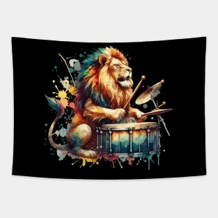 Lion Playing Drums Tapestry