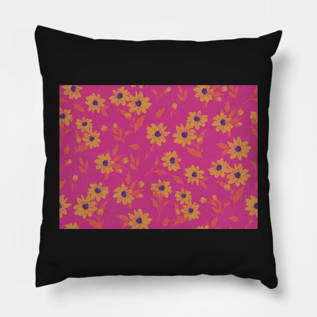 The cute flower pattern in pink and yellow, orange and blue colours Pillow by marina63