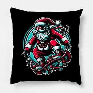 santa playing skateboard t-shirt Pillow