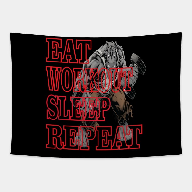 Fitness Shirts Gym Eat Sleep Workout Repeat T-Shirt Shirts and Gift Items Tapestry by Envision Styles