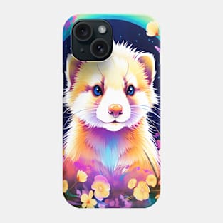 Cute Ferret with Floral Elements in Watercolor art Phone Case