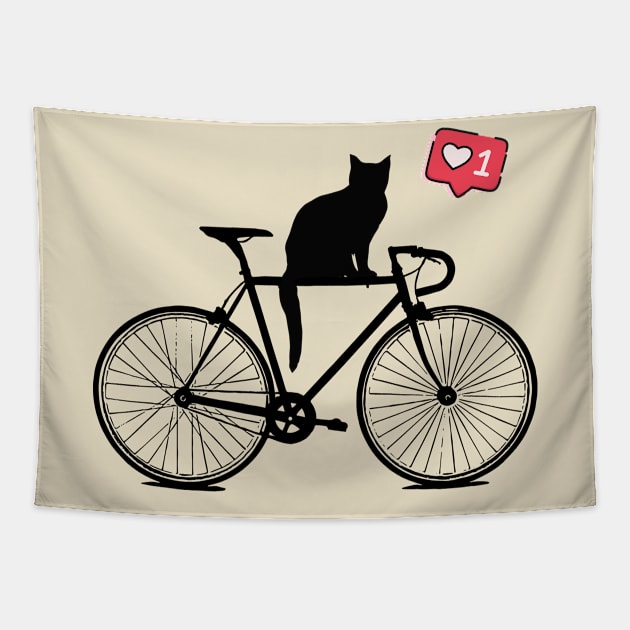 Cat on bike Tapestry by Crooked Skull