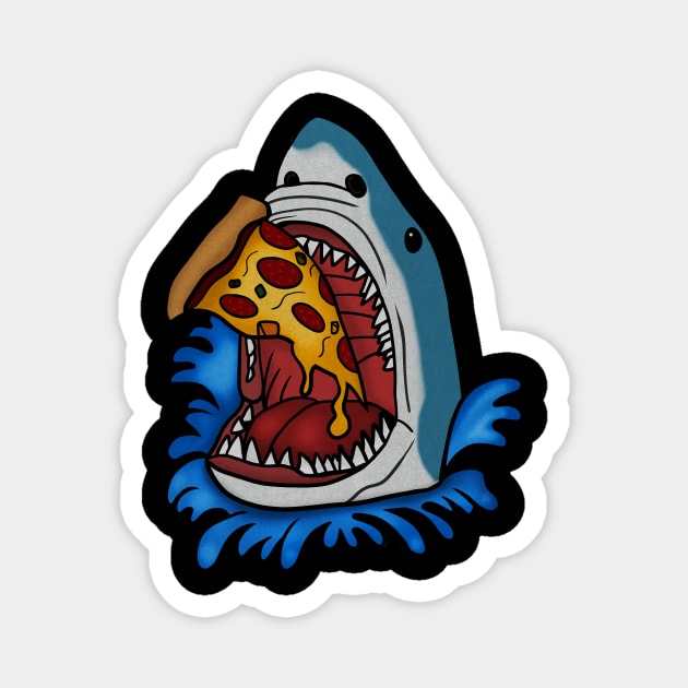 Shark Eating Pizza, Funny Pizza Lover Magnet by logiamerch