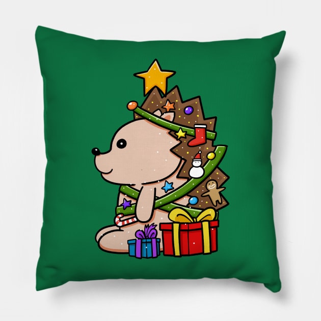 Hedgehog christmas tree Pillow by bubboboon