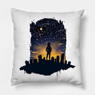 A silhouette of a person stargazing Pillow