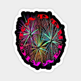 Happy Diwali Light Up The World With Fireworks Red Pink Magnet