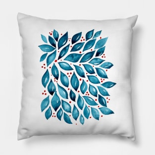 Abstract leaves and dots - turquoise and red Pillow