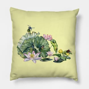 Japanese Water Lillies and Lotus Flowers Pillow