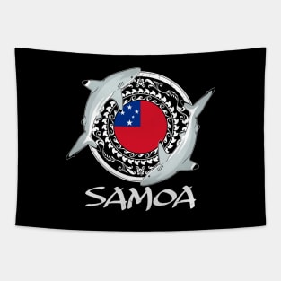 Blacktip reef sharks on Samoan flag Tapestry