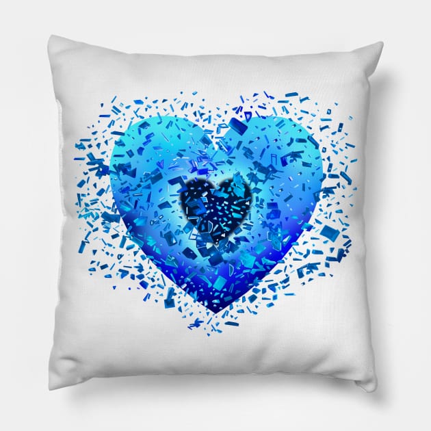 Shattering Ice Blue Heart Pillow by Art by Deborah Camp