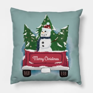 Christmas Truck with Snowman Pillow