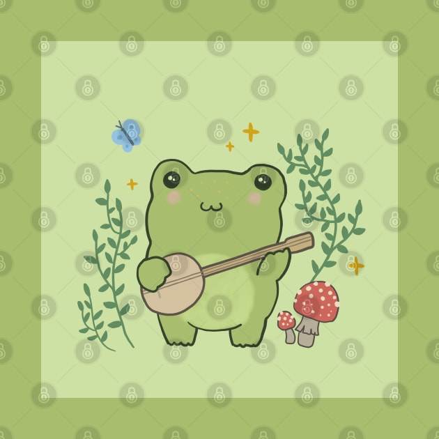 Musical Amphibians: Cute and Funny Kawaii Frog Playing Banjo Guitar by Ministry Of Frogs