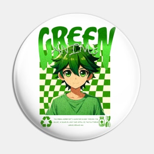 Green Anime Boy Pin