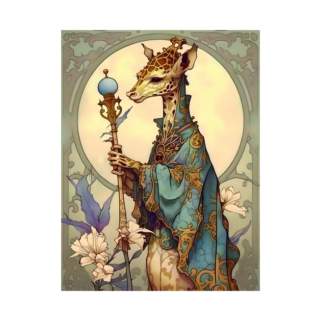 Art Nouveau Fantasy Anthropomorphic Giraffe Wizard by entwithanaxe