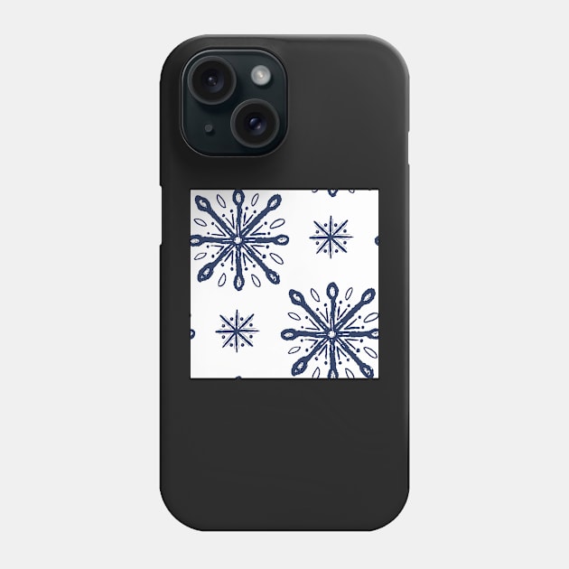 Pattern of blue snow crystals on white Phone Case by colorofmagic