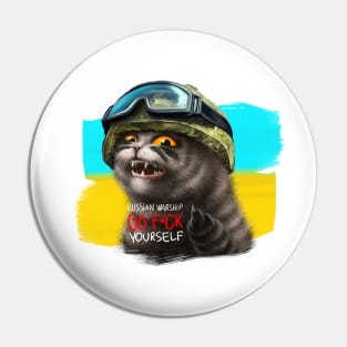 Ukrainian cat warrior with middle finger Pin