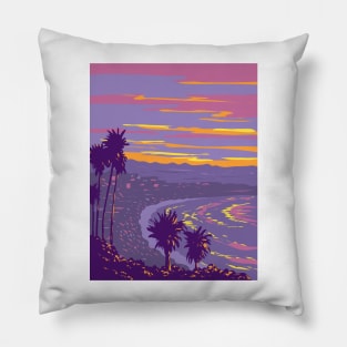 Malibu Beach West of Los Angeles County California WPA Poster Art Pillow