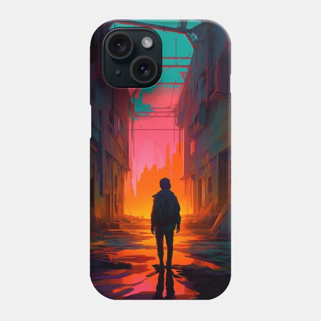 lost boy in a cyber neon cityscape Phone Case by WLBT