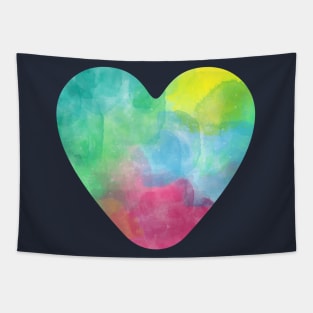 Rainbow Heart Watercolor Illustration Tapestry