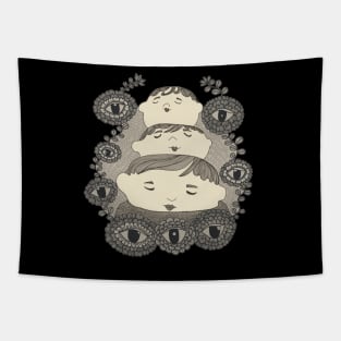 Mystical Fusion: Boy and Eyes Flower Designs Tapestry