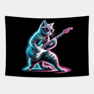 Electric Guitar Cat Rock Music Retro Funny Cat Tapestry