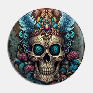 Mystical Feathered Skull Artwork Pin