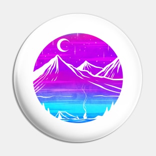 Mountain Silhouette In The Moonlight While Camping Pin