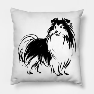 Stick figure sheltie dog in black ink Pillow