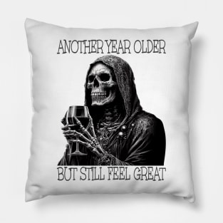 Birthday Womens Wine Drinking Skeleton Pillow