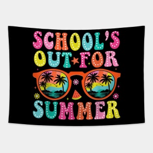 Last Day Of School Retro Schools Out For Summer Teacher T-Shirt Tapestry
