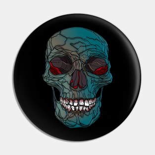 Colorful blue skull with red interior Pin