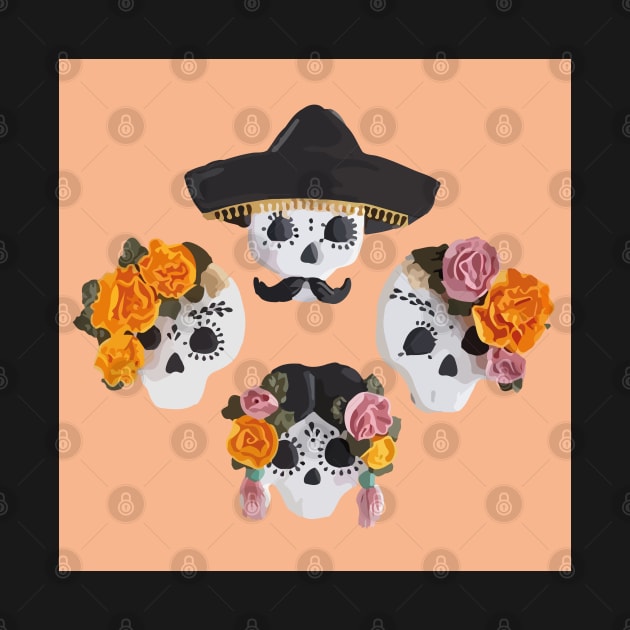 Charro mexican kawaii cute sugar skull mexican style marigold cempasúchil by T-Mex