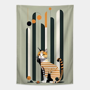 Striped Whiskers: Abstract Cat in Stripes Tapestry