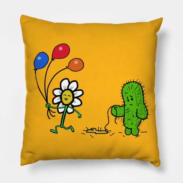 happy daisy, sad cactus Pillow by wolfmanjaq