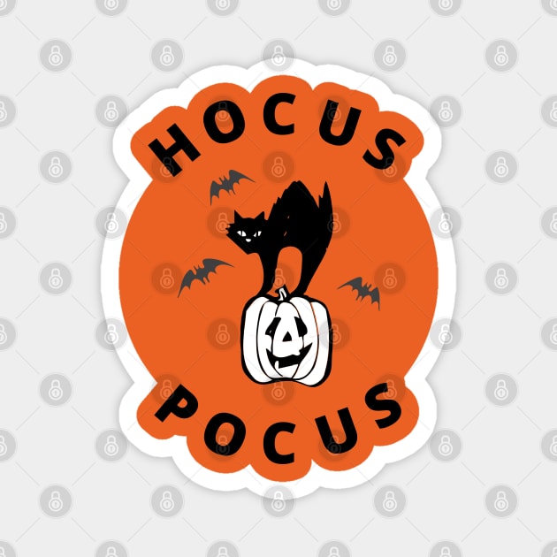 Halloween Cat & Pumpkin - Hocus Pocus (Black Text) Magnet by catpurrs