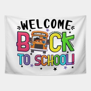 Welcome Back to School First Day of School Kids School Bus Tapestry