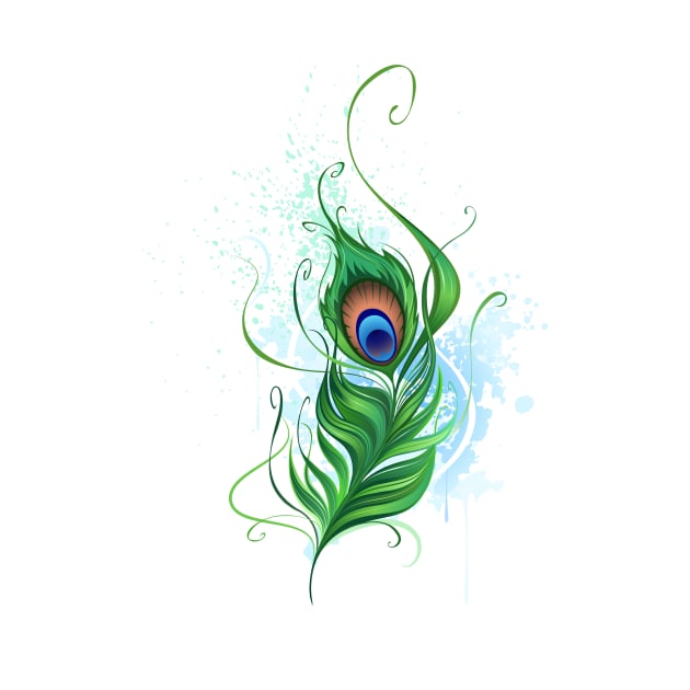 Green peacock feather by Blackmoon9