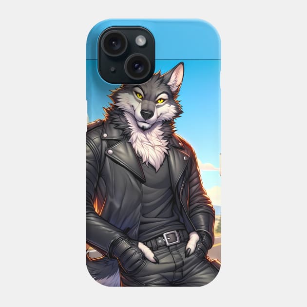 Leather Biker Wolf Anthro Furry Art Phone Case by Blue Bull Bazaar