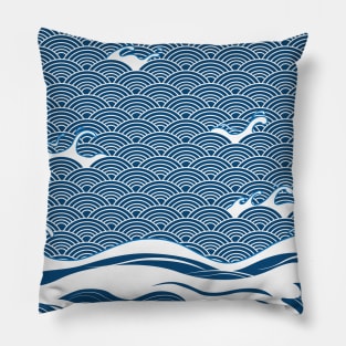 Blue Ocean Wave Japanese Art Pillow