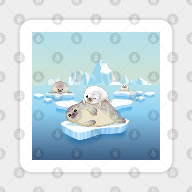 Cute seals family cartoon character design. vector Illustration. Magnet by tomodaging