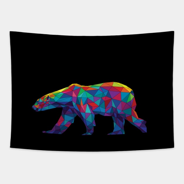 Rainbow Geometric Polar Bear Tapestry by polliadesign