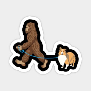 Bigfoot Dog Walk Sheltie - Sasquatch Dog Lovers Magnet