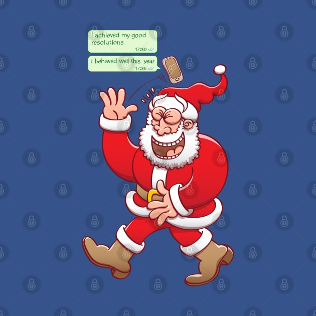 Santa laughing out loud when receiving text messages from people saying that they have been good by zooco