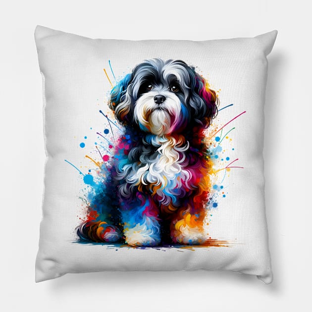 Russian Tsvetnaya Bolonka in Vibrant Splash Art Pillow by ArtRUs